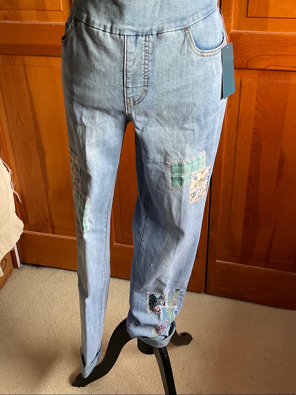 Coldwater Creek Light Blue Patchwork Straight-Leg Jeans